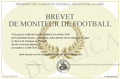 Brevet de Moniteur de Football .